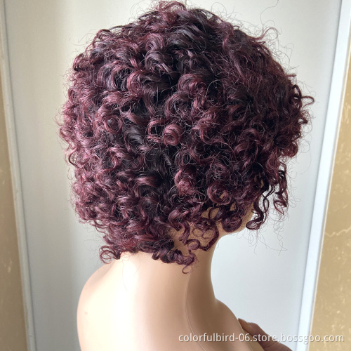 Mongolian Afro Kinky Curly Wig With Bangs Ombre Curly Human Hair Wig Full Machine Made 1b 27 30 99j Perruque Afro Cheveux Human